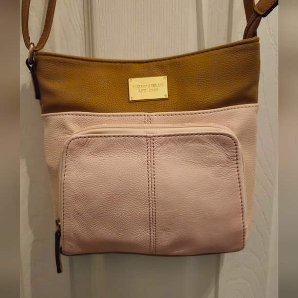 Tignanello Leather Blush Pink and Tan Crossbody Bag - Picture 1 of 9